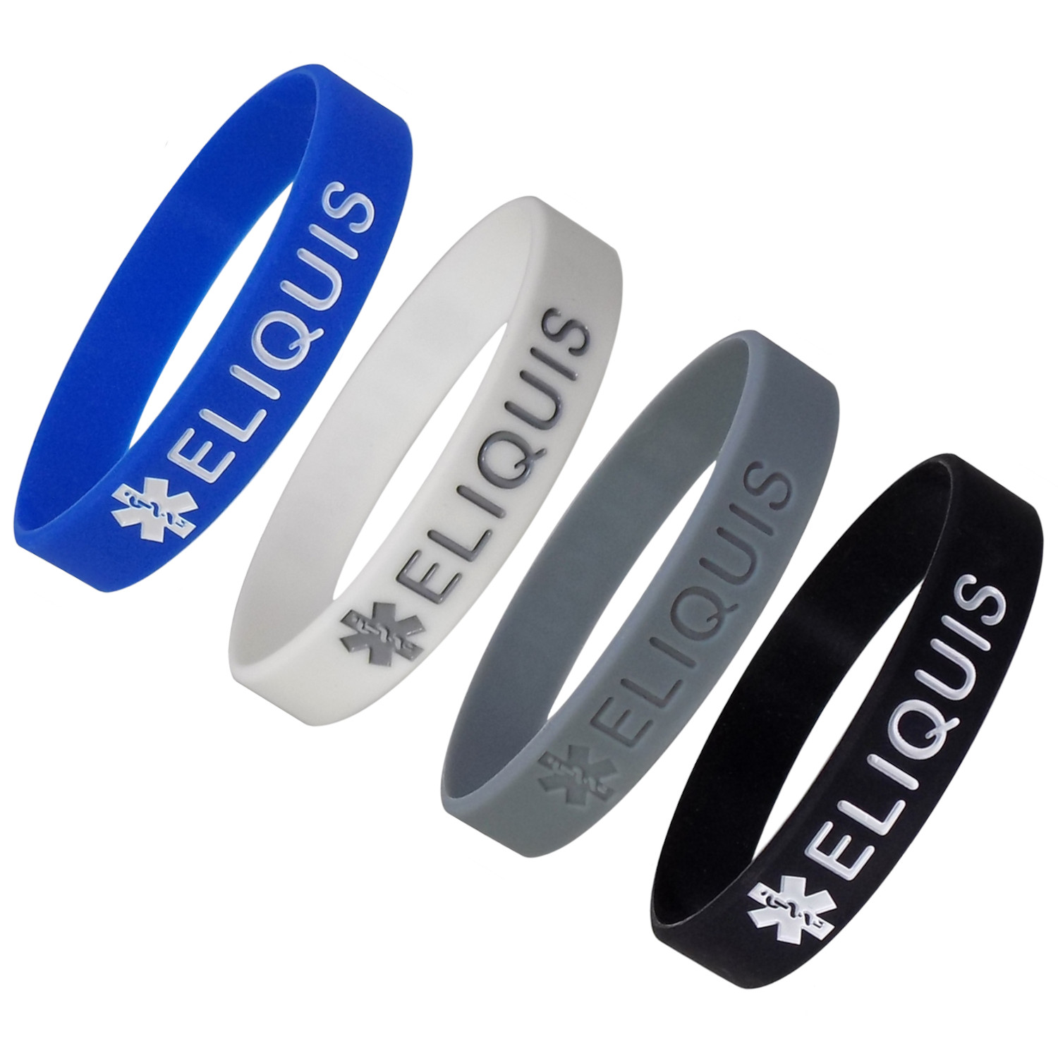 ⚕️ ELIQUIS Medical Alert ID Silicone Bracelets Adult Size (4 Pack)