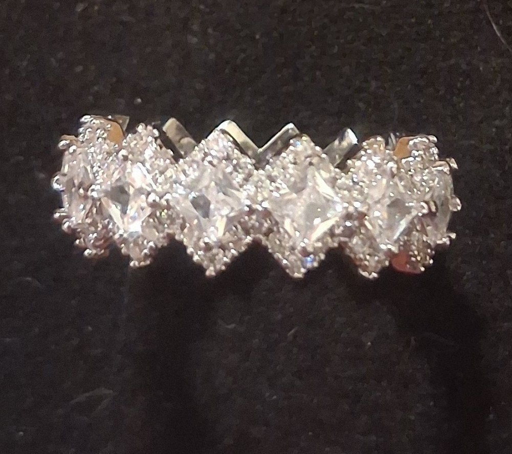 5 CARAT Lab Created White Topaz. 18K White Gold Overlay. Size 6