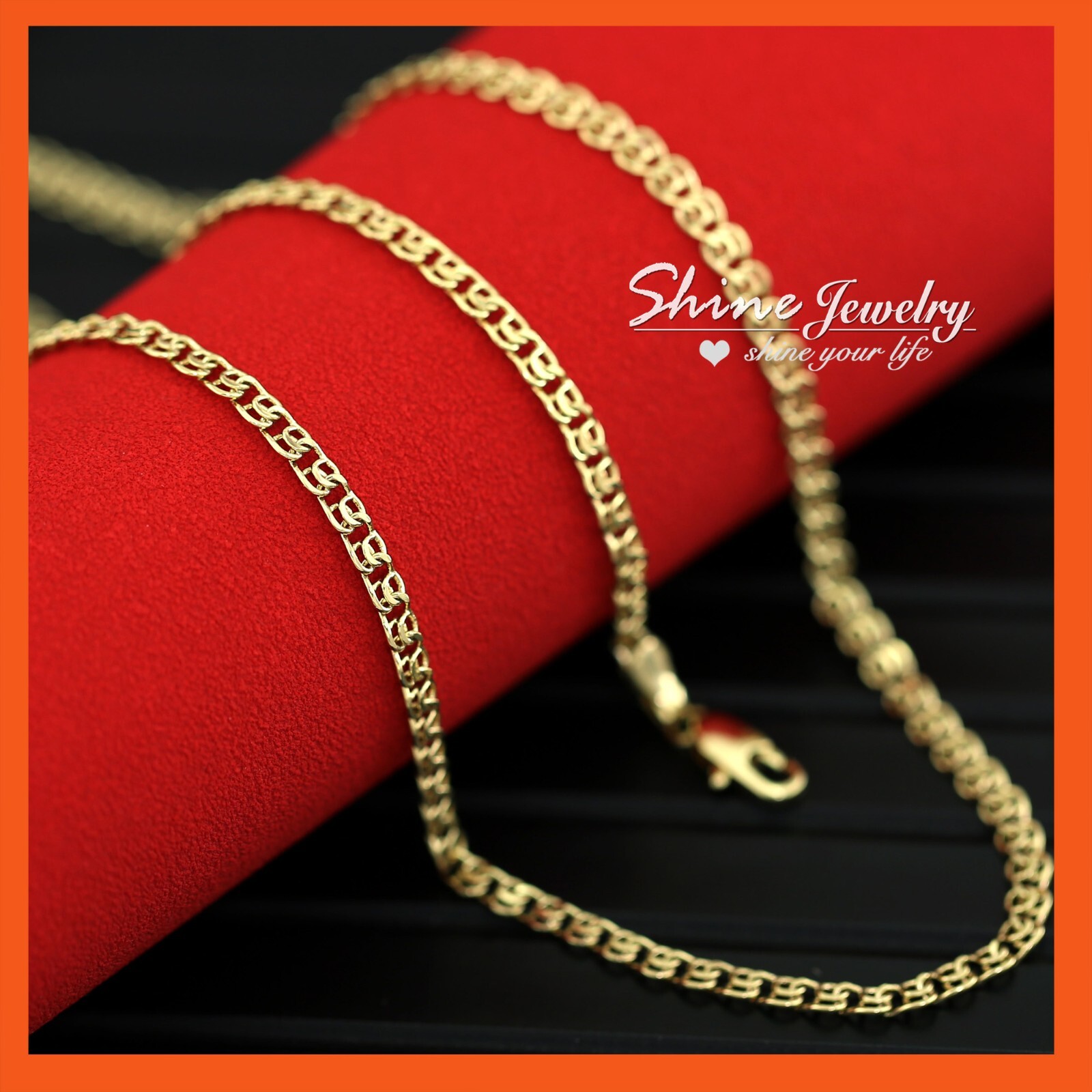 WOMEN MENS 3MM PATTERNED ANCHOR LINK CHAIN 9K YELLOW GOLD GF 50CM SOLID NECKLACE