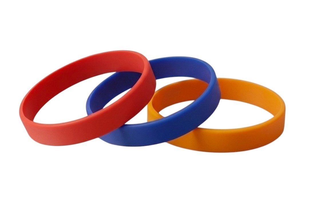 Premium Silicone Wristbands Pack – Red, Blue, Orange Rubber Bracelets (3-Pcs. )