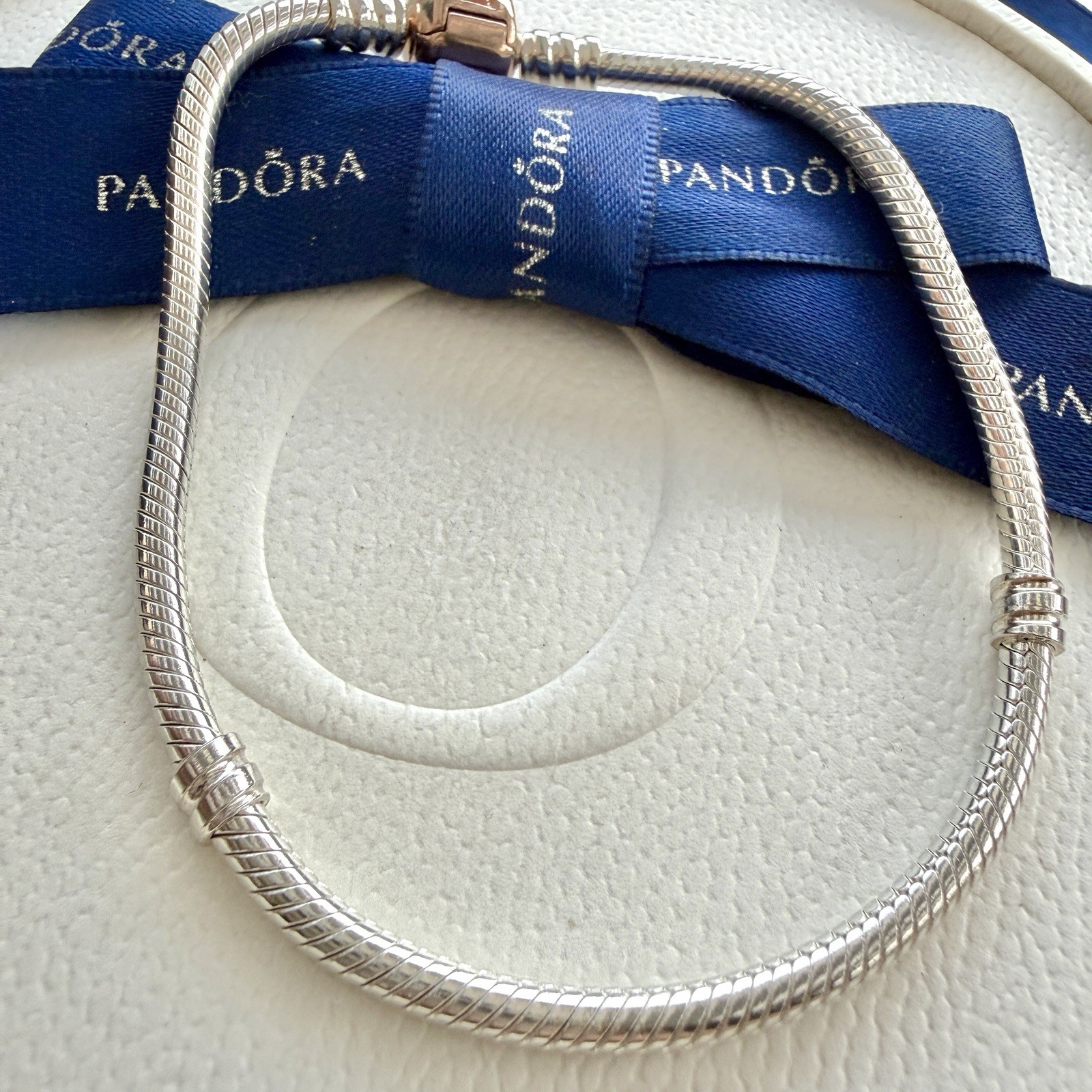 Authentic Pandora Silver ROSE Clasp Moments Snake Chain Bracelet 20cm #580702