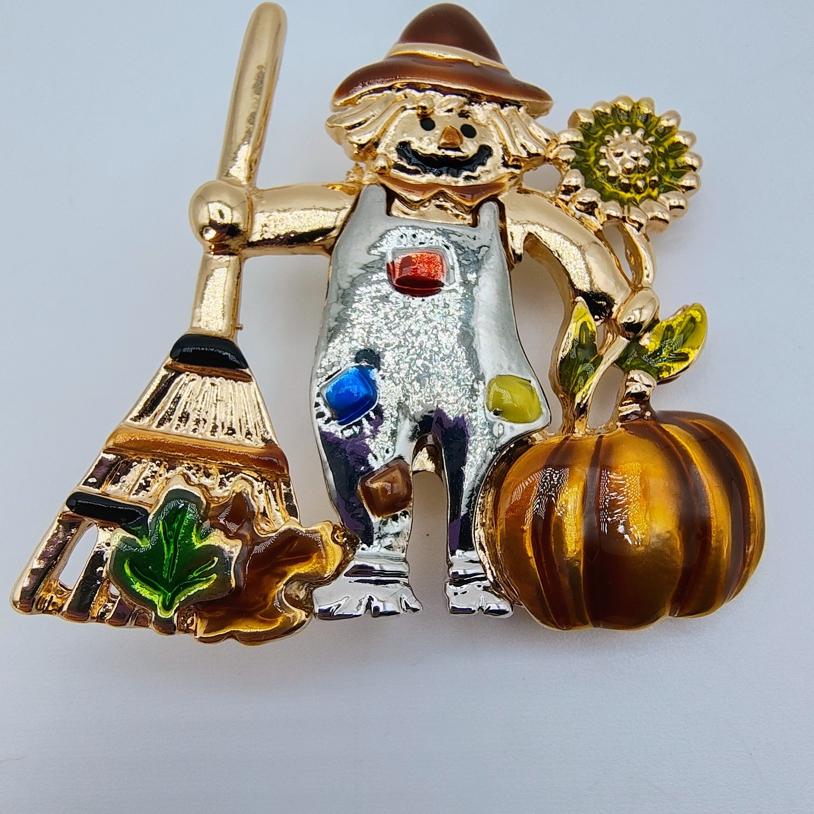 Halloween Scarecrow Brooch Pin Spooky Season Fall Harvest Autumn Pumpkin
