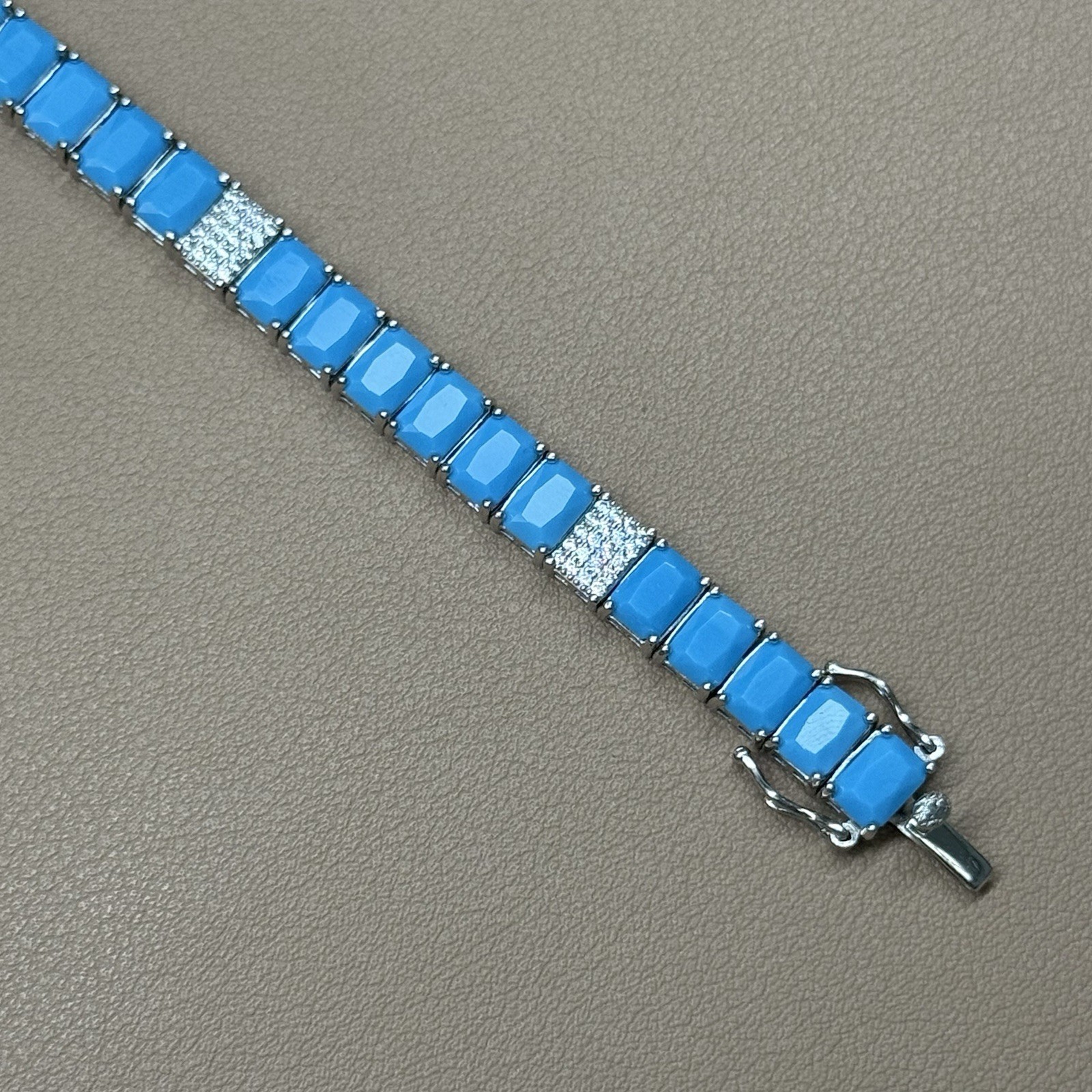 925 Sterling Silver Lab Turquoise CZ Tennis Bracelet 19g 6.75” 7.8mm