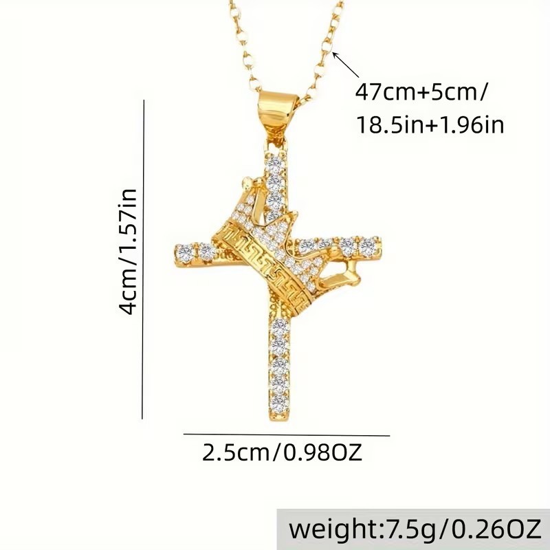 Gold Jesus Cross Crown of Thorns Pendant Necklace Bling Hip Hop Christian Gift