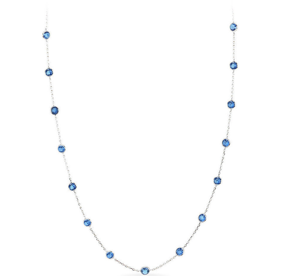 14K White Gold Necklace With Synthetic Blue Sapphire Cubic Zirconia 24 Inches