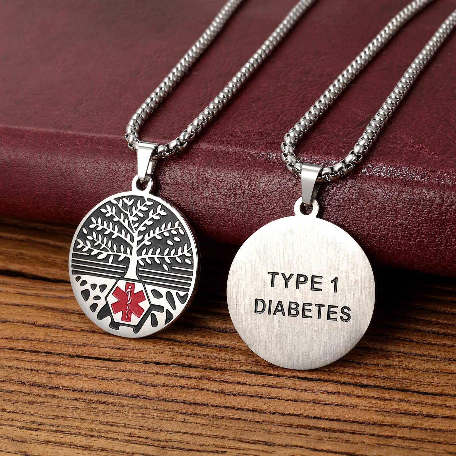 Unisex Emergency Medical Alert Tree of Life Pendant Stainless Steel Necklace
