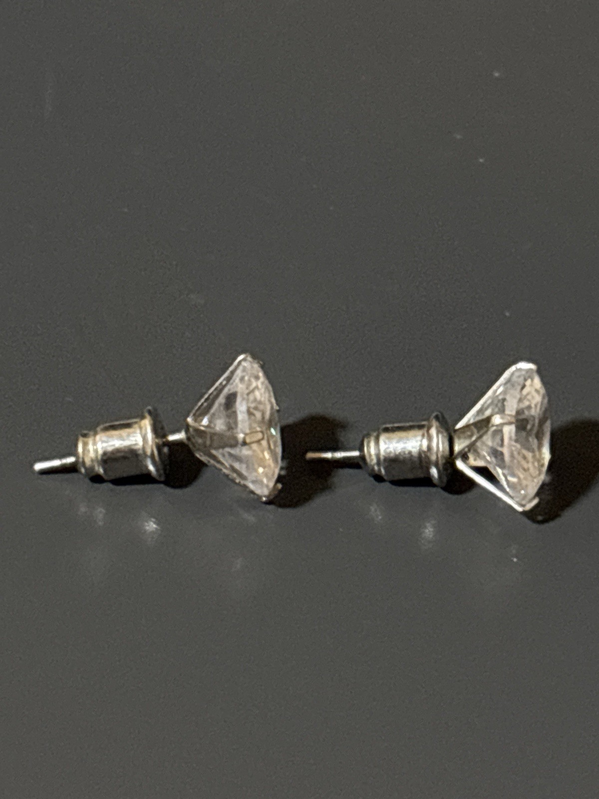 Large Round Brilliant Cut Stud Earrings Silver Tone Costume Fashion Jewelry