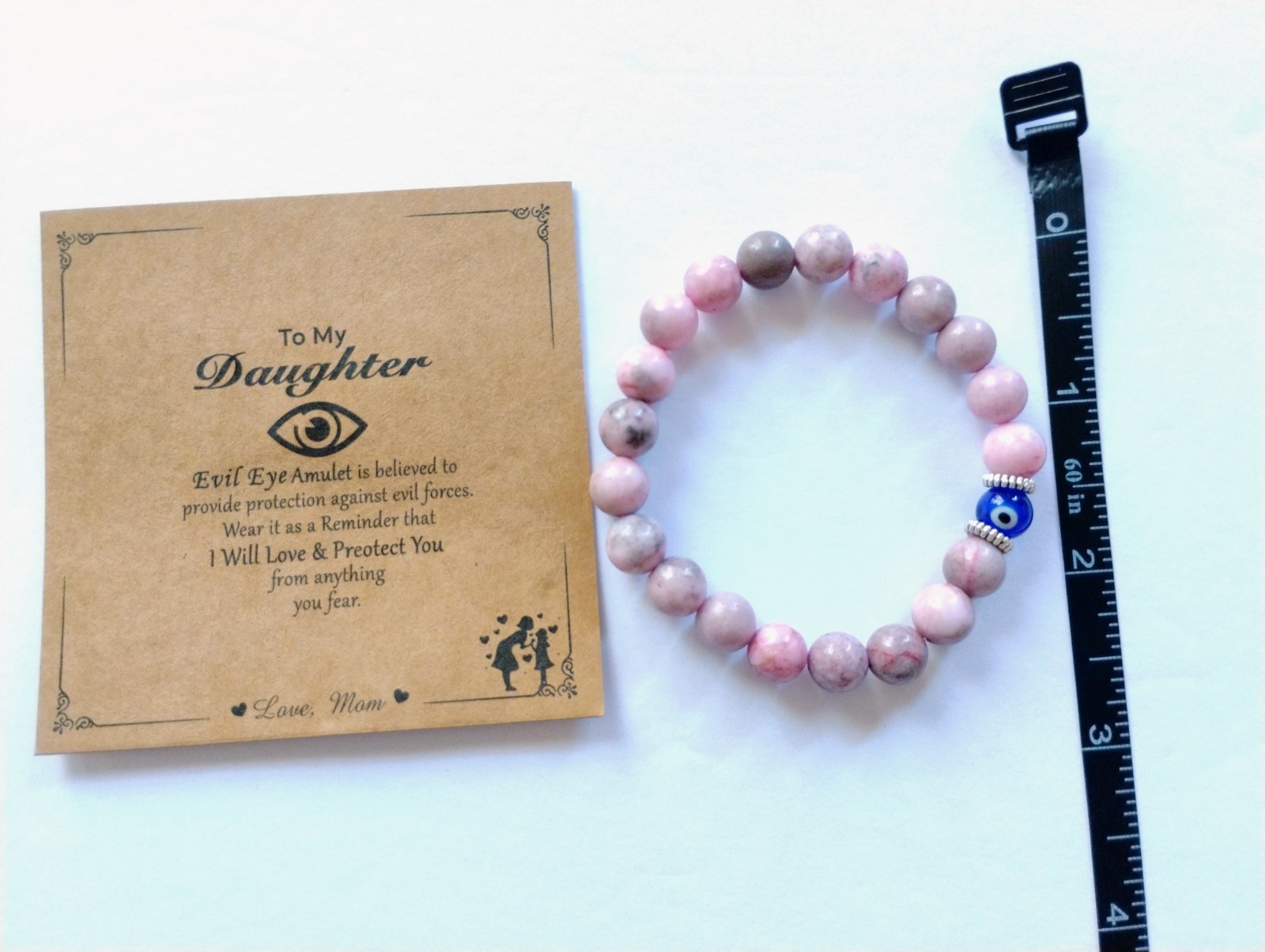 Pink Magnesite and Blue Evil Eye Charm