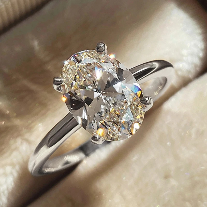 Oval Zircon Ring 925 Sterling Silver Prong Setting Engagement Wedding Jewelry