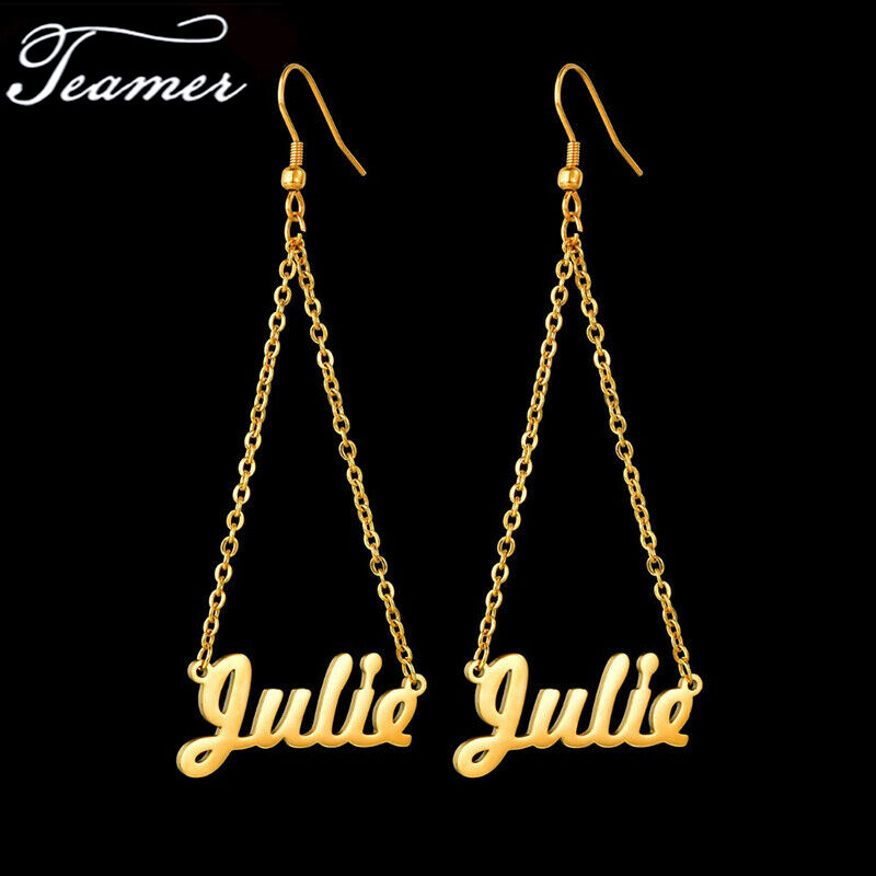 Custom Name Personalized Stainless Steel Dangle Name Earrings Jewelry for Women