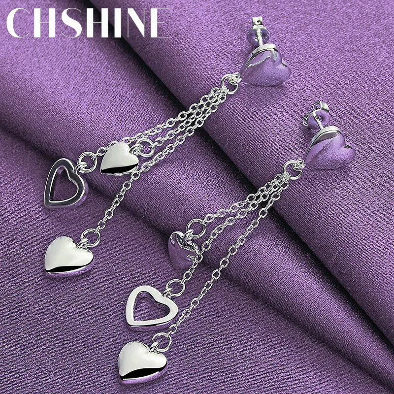 CHSHINE 925 Sterling Silver Solid/Hollow Heart Earrings Fashion Charm Jewelry