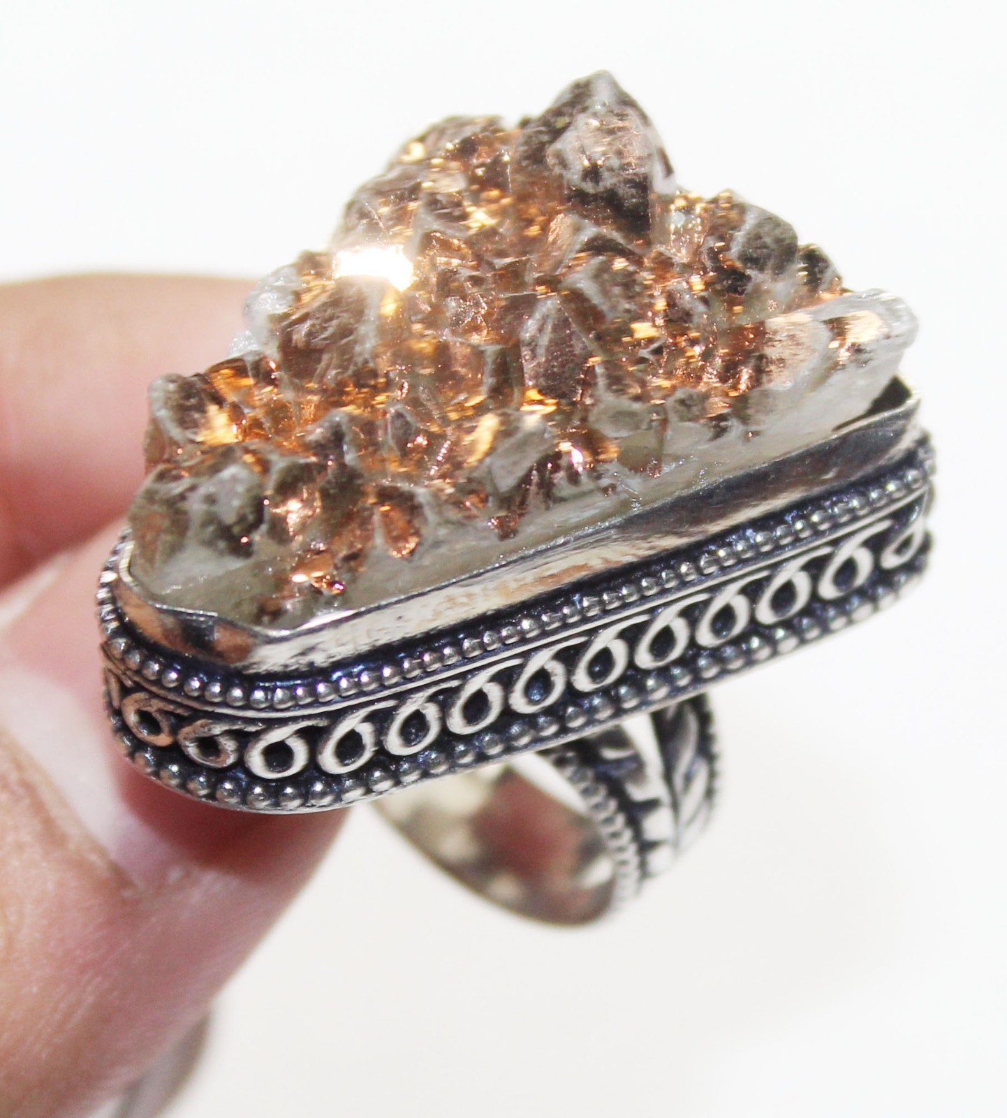 Titanium Druzy Fancy Shape Gemstone Handmade Ring Jewelry Ring Size 6 Inches