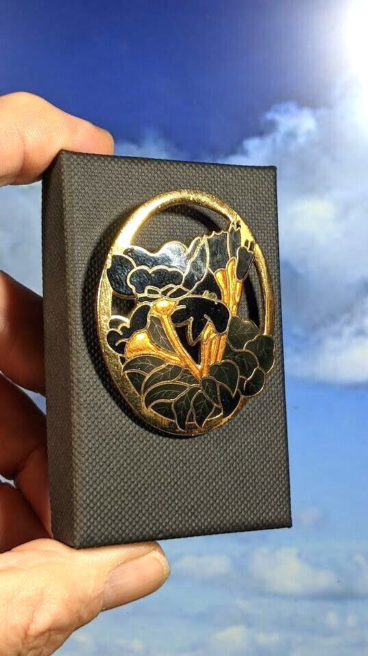 Vintage Cloisonné Enamel Floral Brooch, in Box. 52mm