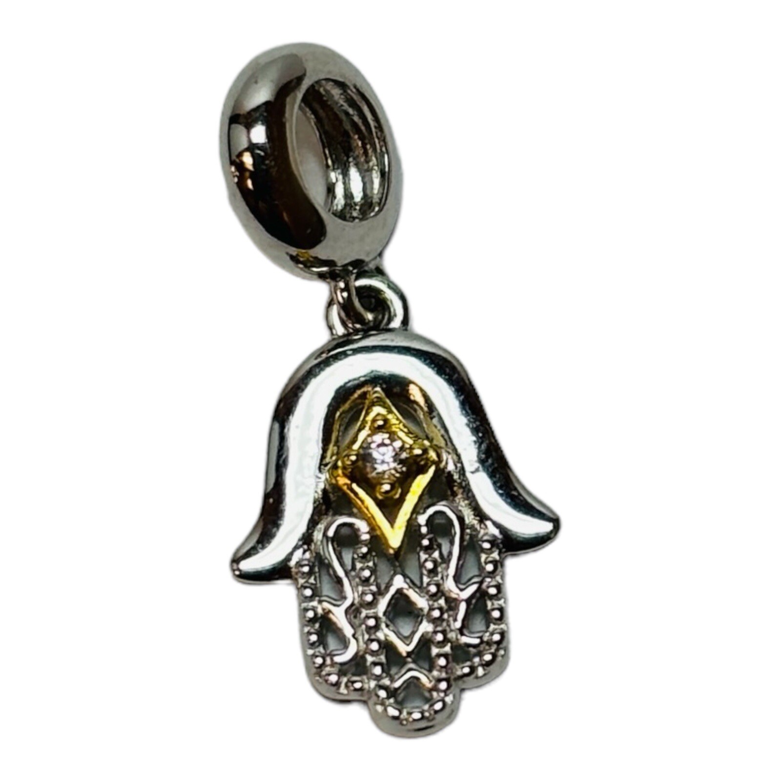 Gnoce Sterling 925 Silver All is Well Hamsa Hand CZ Bead Charm – .03