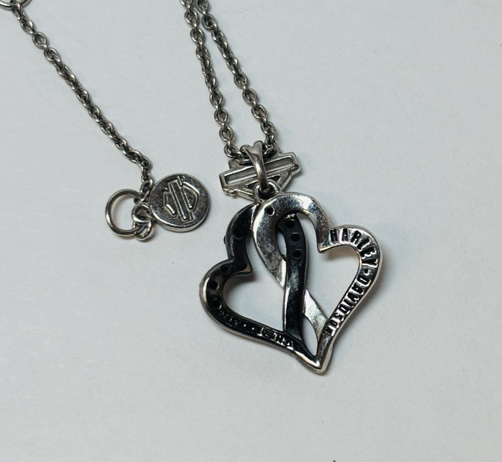 Harley Davidson Sterling 925 Silver Shield Logo Heart Necklace 17 in – .17