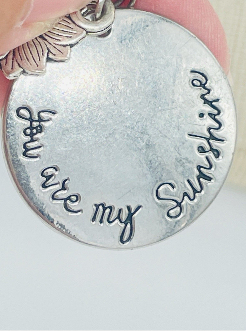 You Are My Sunshine Pendant Necklace Sunflower Peach Crystal Charm 22″