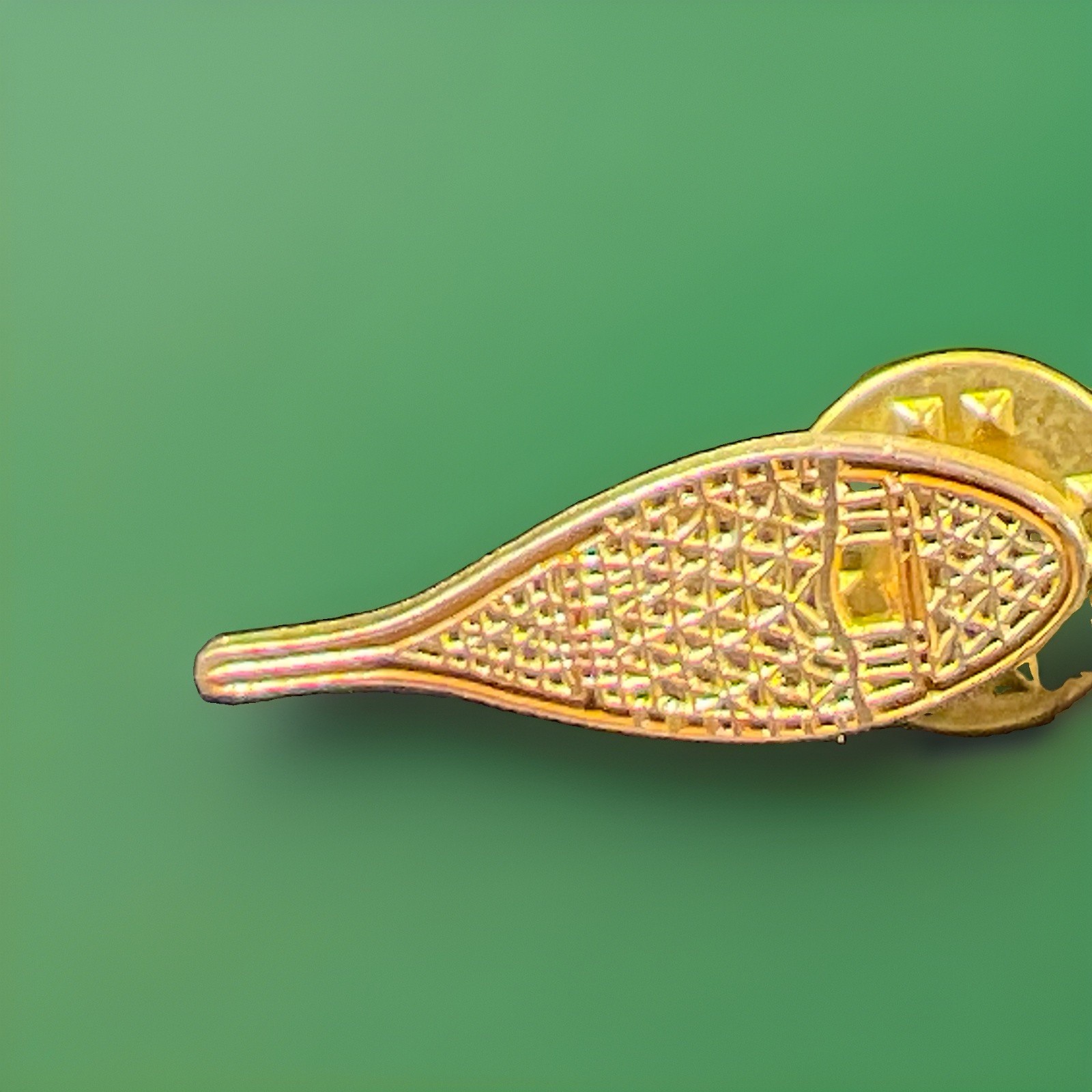 Gold Tone Metal Snow Shoe Pin Sports Theme 1.25 in No Stone