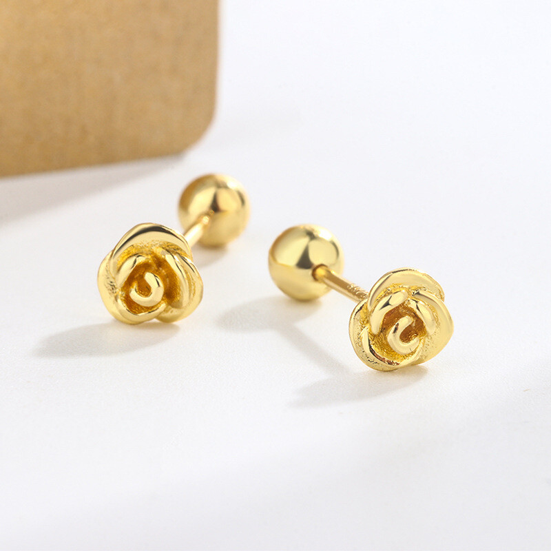 925 Silver Plated Small Flower Rose Screw Back Stud Earrings 5mm Women Girl S6