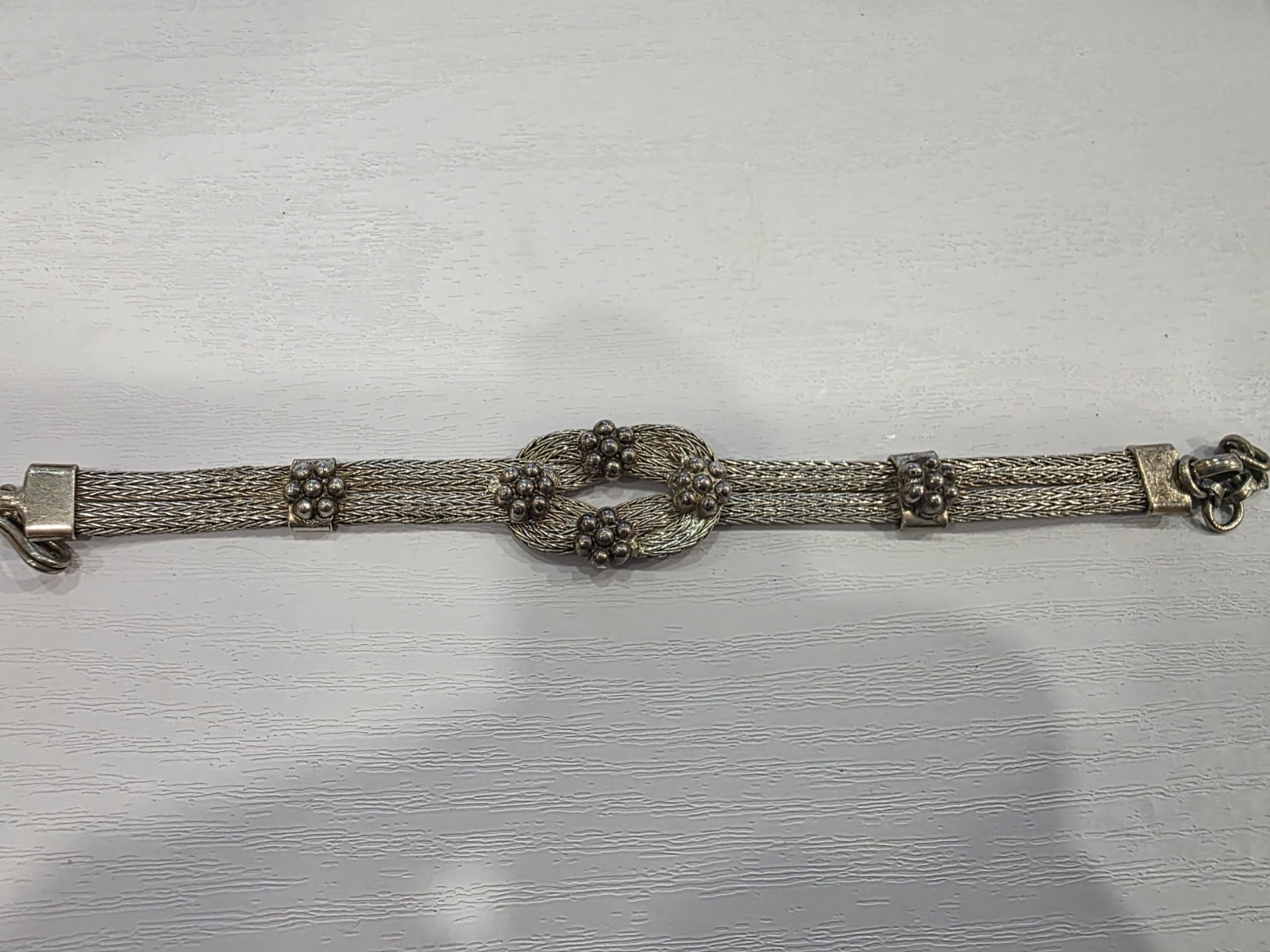 Vintage Wire Mesh Braided Silver Petite Indian Style Bracelet