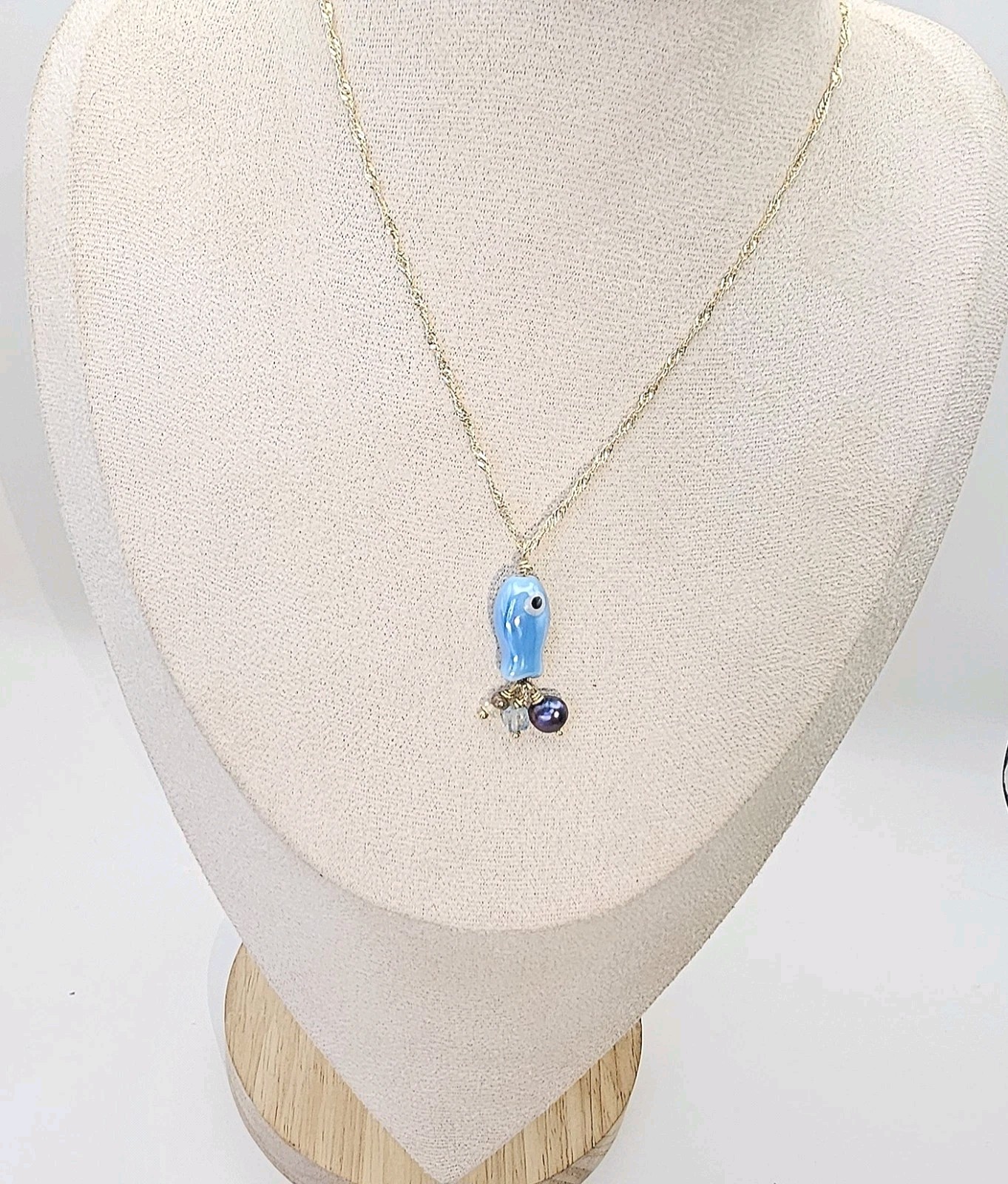 Beachy Fish Starfish Necklaces Handmade Genuine Gemstones Ceramic Jewelry Set