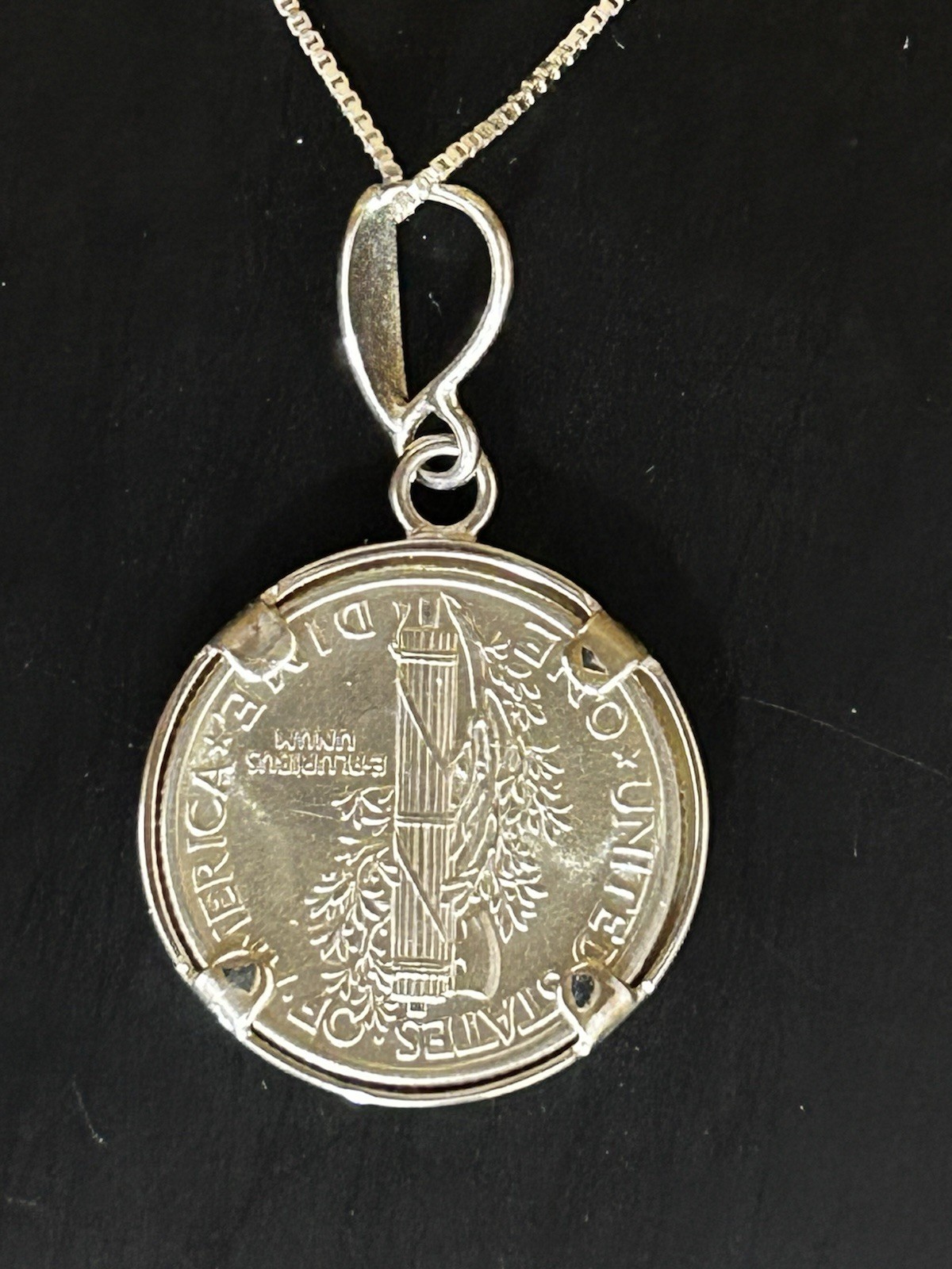 NEW Sterling 18” Necklace With Brilliant Uncirculated Mercury Dime Pendant