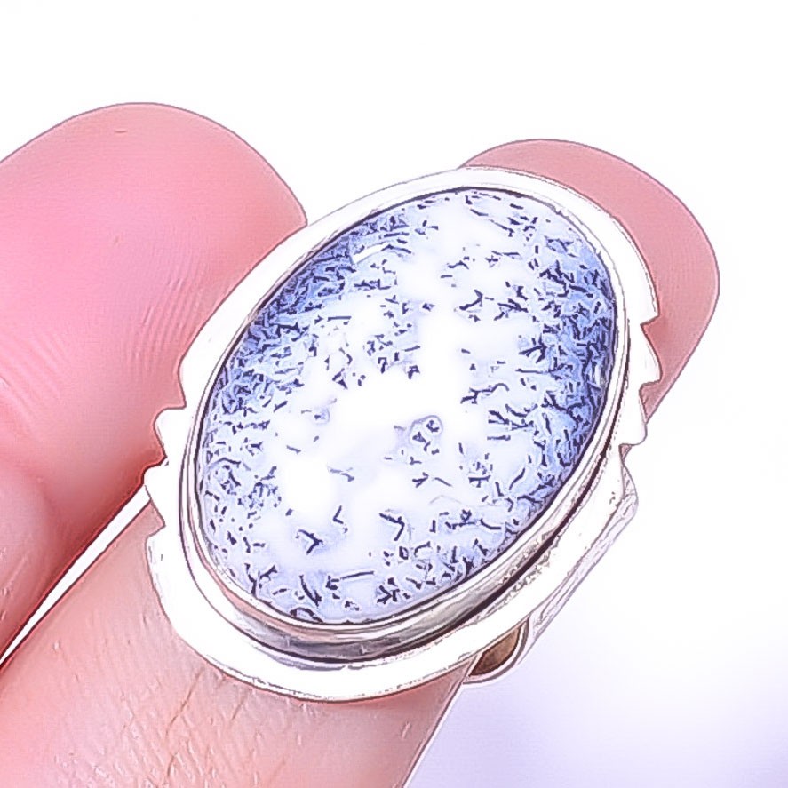 Dendritic Opal – Brazil Gemstone Silver Handmade Jewelry Ring s.7 A36