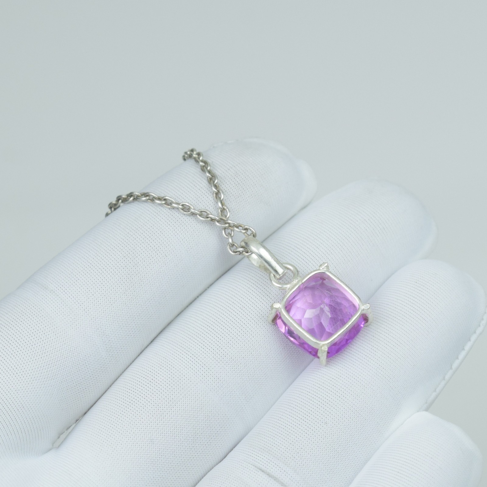 17Ct Pink Kunzite Necklace Jewelry, Solid 925 Sterling Silver Pendant,