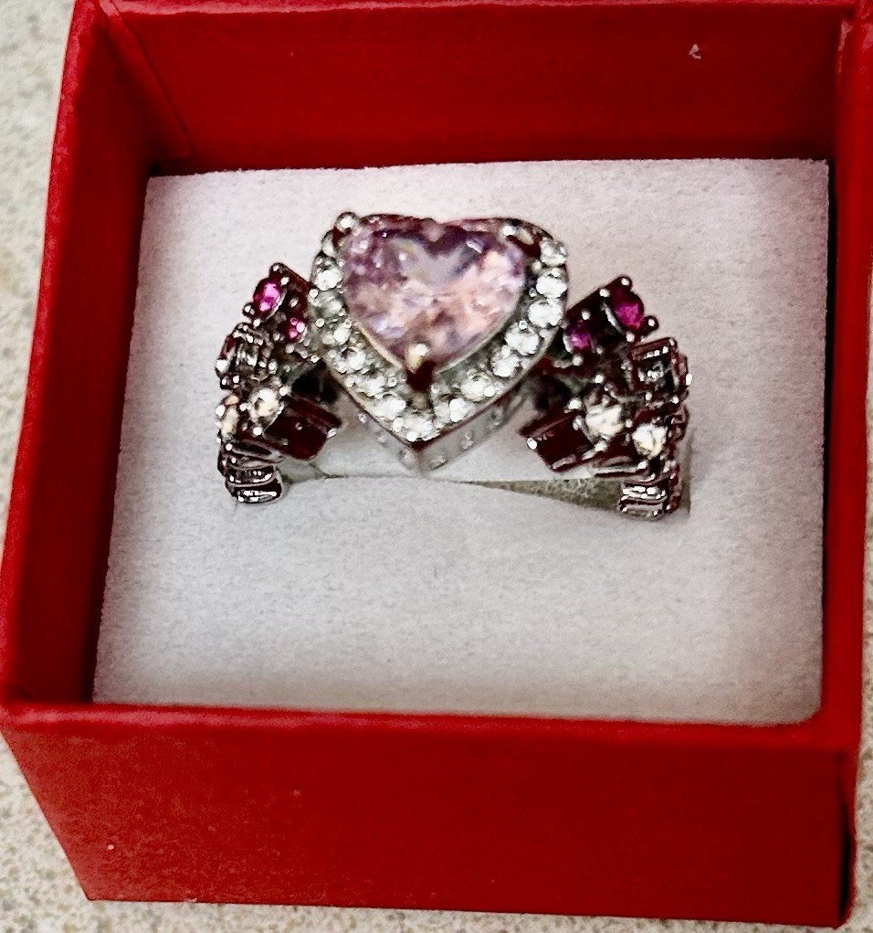 925 Sterling Silver Heart Ring Cubic Zirconia Sz 6 in Gift Box