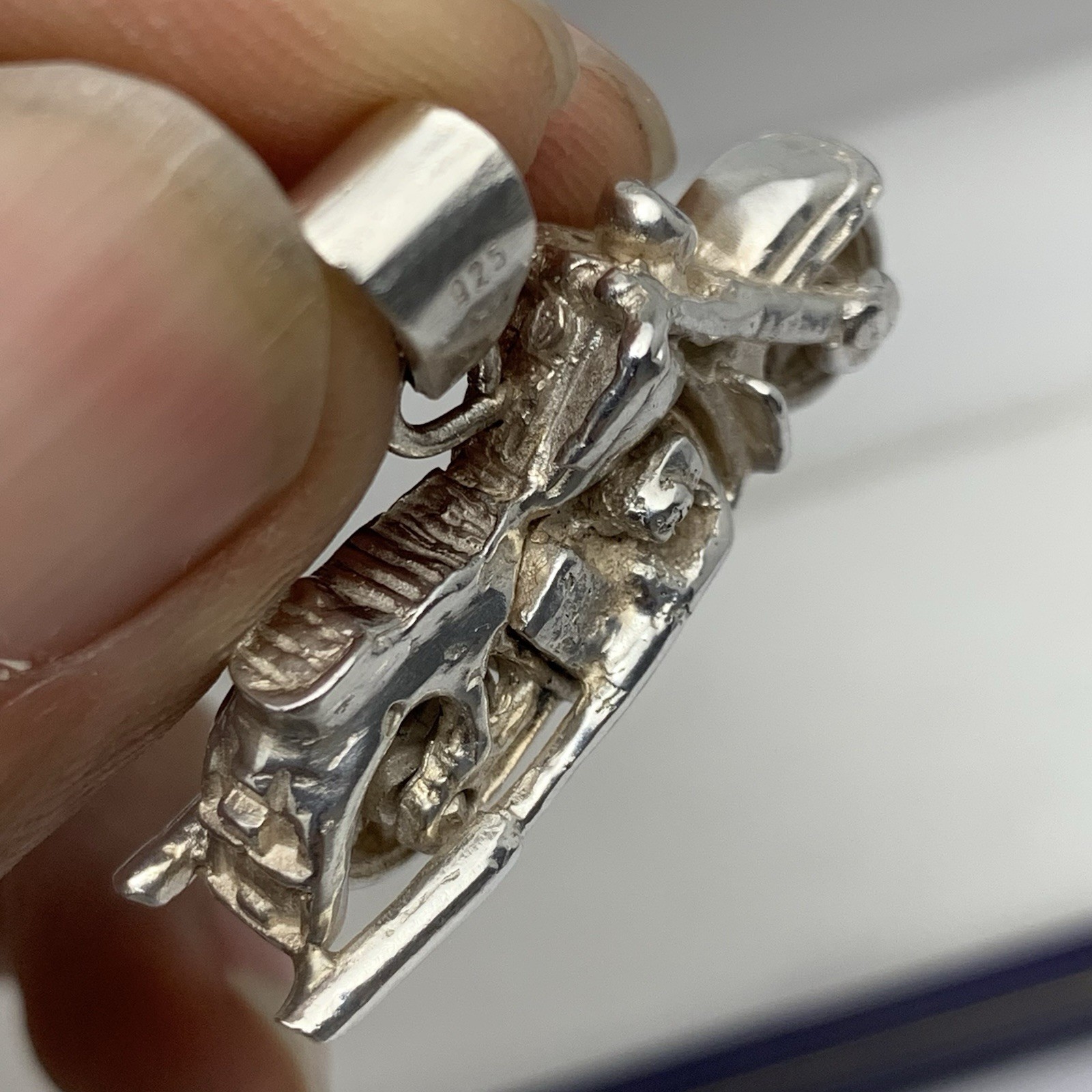 SUPERB Sterling Silver 3D Motorcycle Pendant W/ Rotating wheels ~ .925 ~ 11.5g
