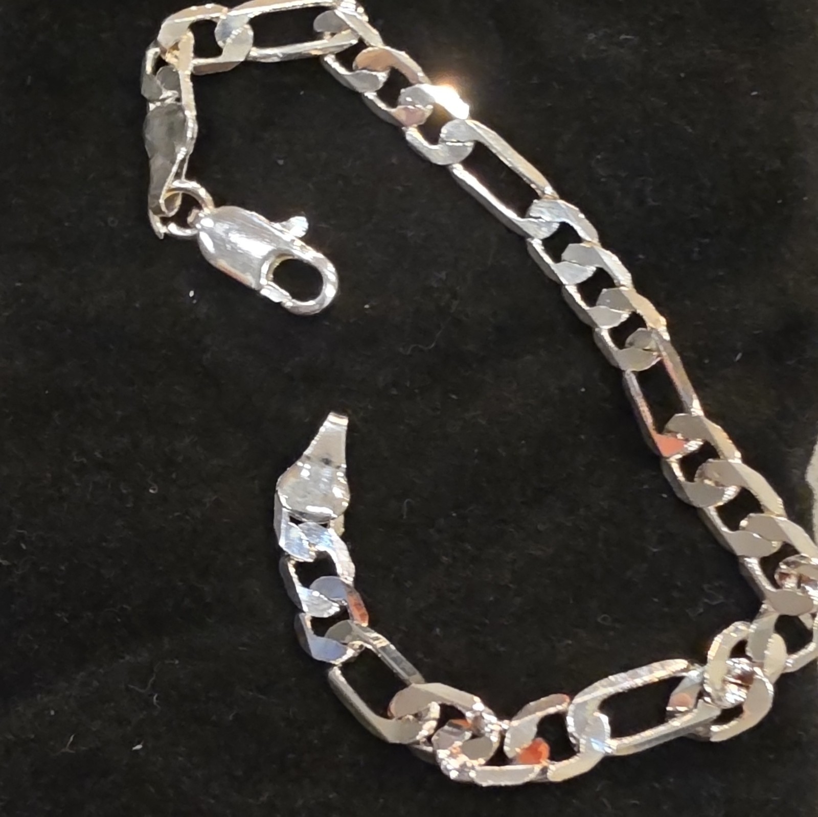 925 Silver Filled 5mm Figaro Chain Link Bracelet w/ Lobster Clasp 7inch