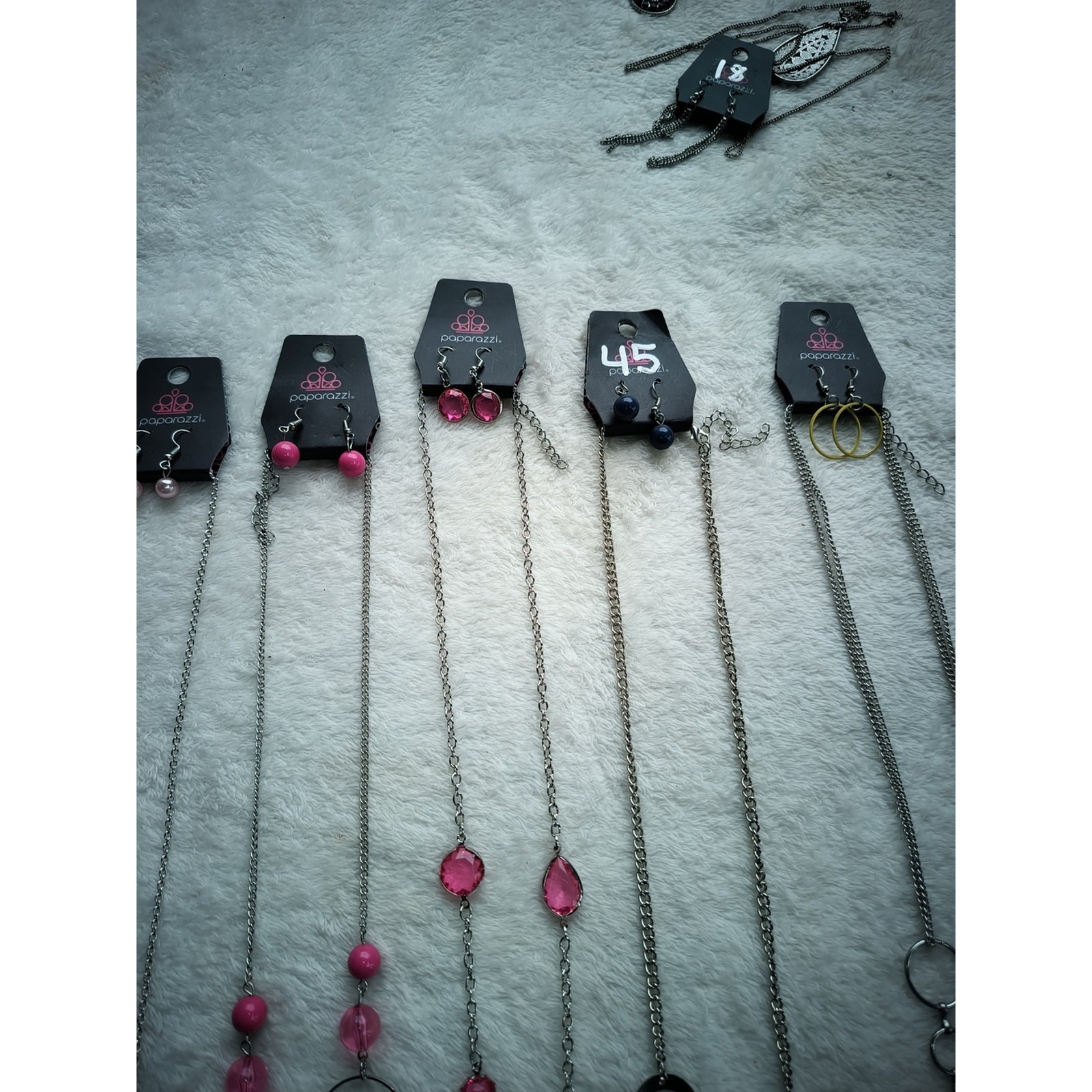 paparazzi Pink Multi-Bead Layered Necklace Set with Drop Earrings