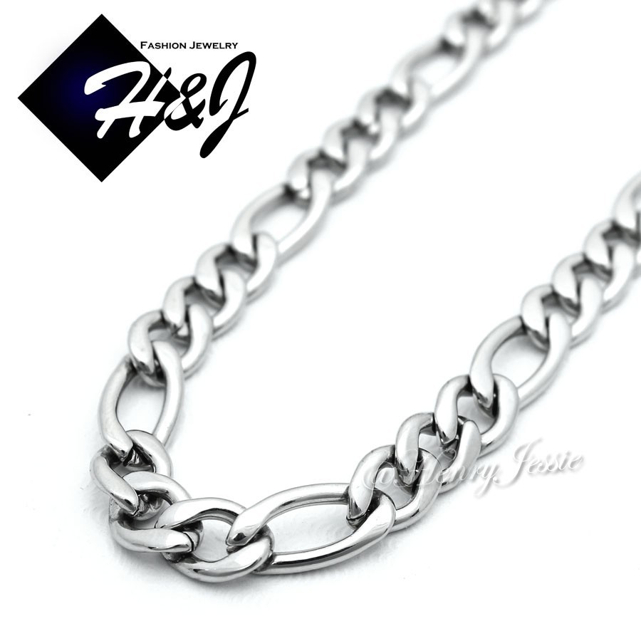 18-36″MEN Stainless Steel 4mm Silver Figaro Link Chain Necklace Cross Pendant*SP