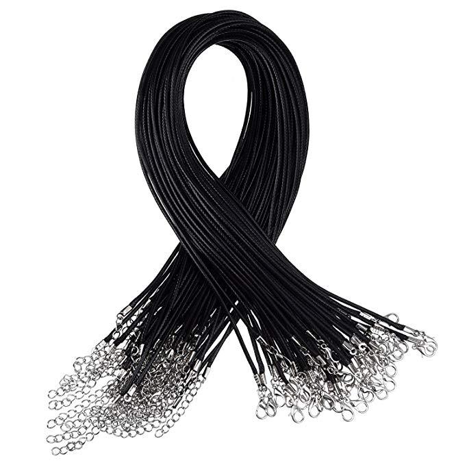 20″ Black Braided Leather Necklace Cord Rope with Lobster Claw Clasp for Pendant