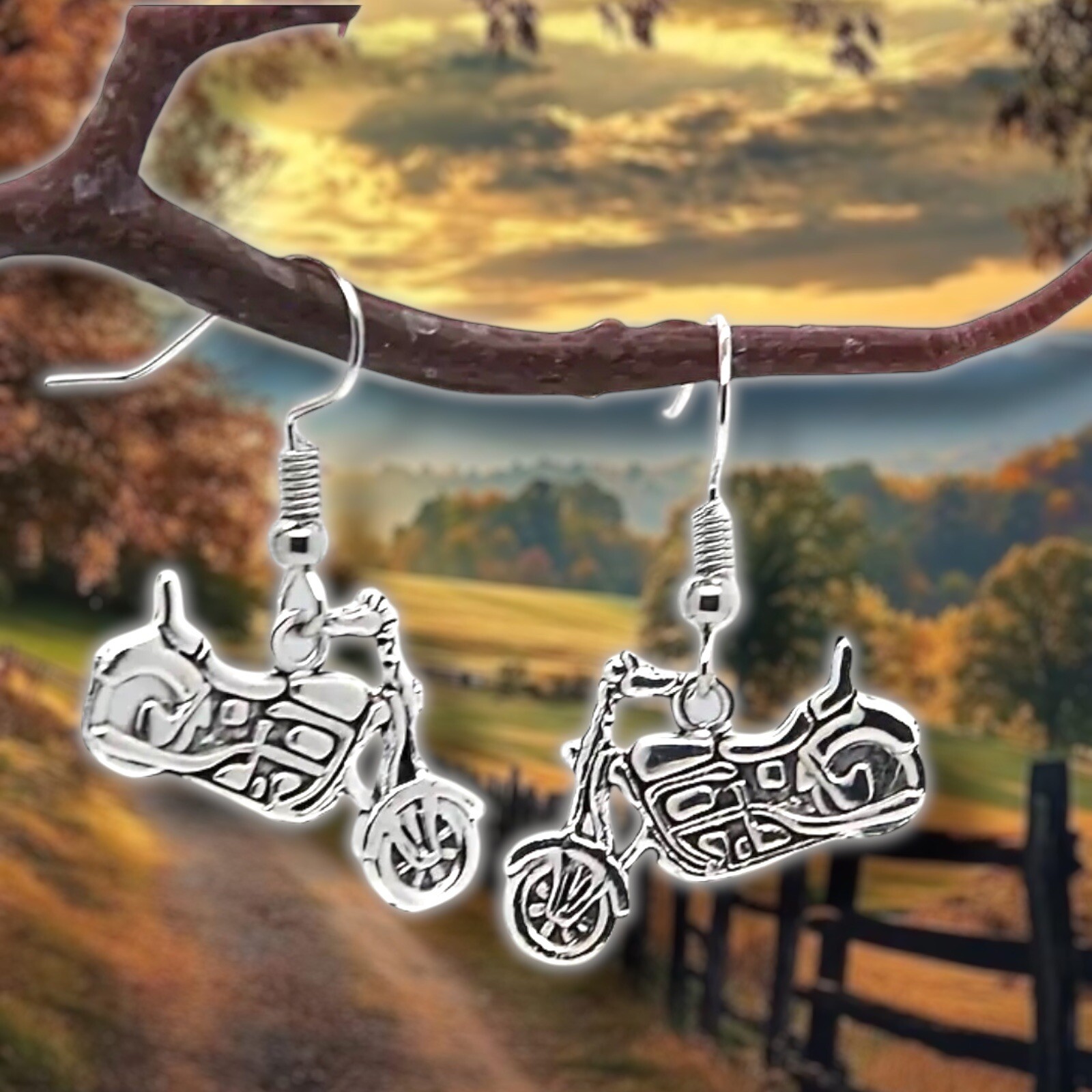 Motorcycles Earrings Fashion* Silvertone Unisex Bike