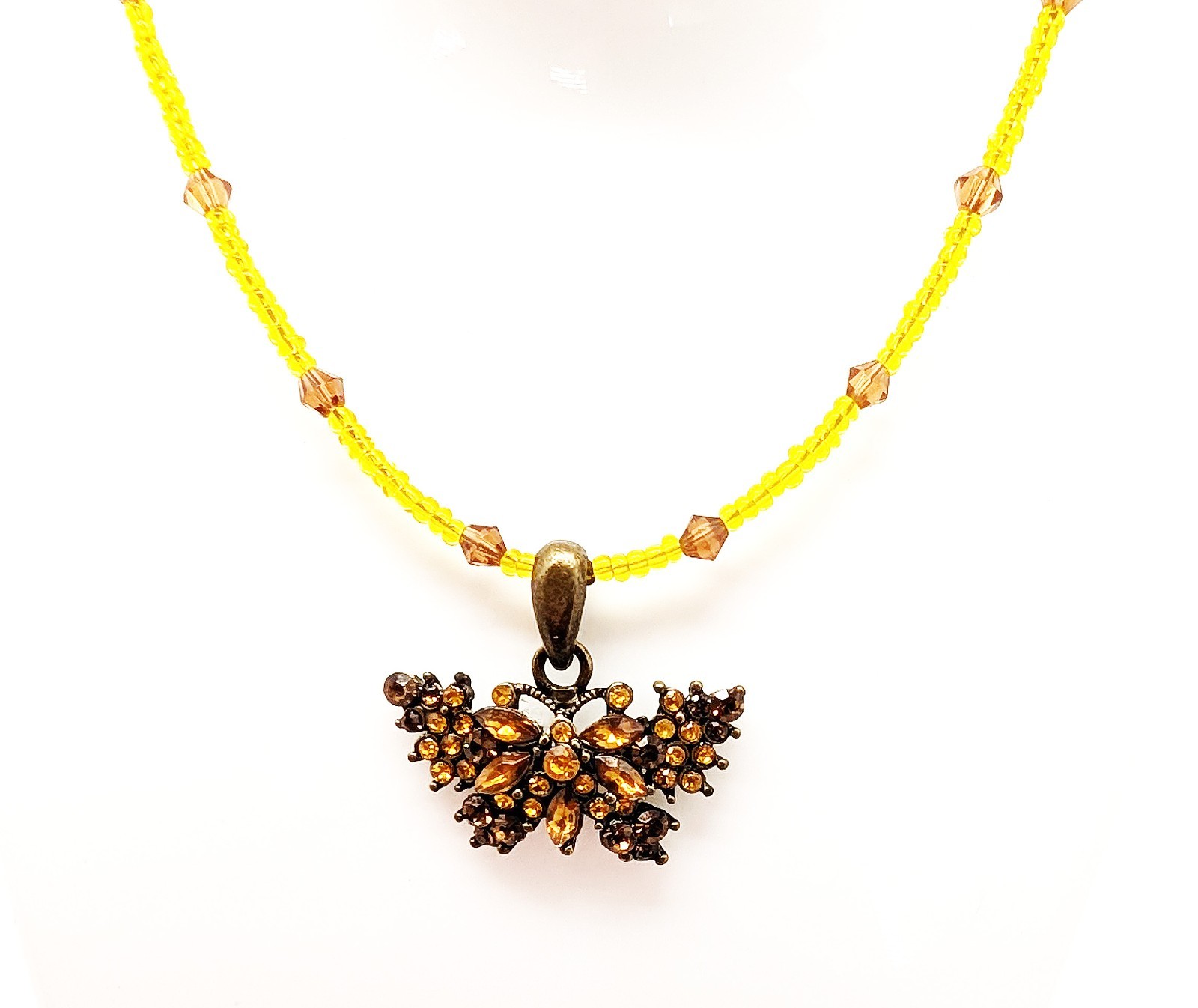 DESIGNER INSPIRED 19 in YELLOW BROWN CRYSTAL GOLD BRONZE BUTTERFLY JEWELRY SET
