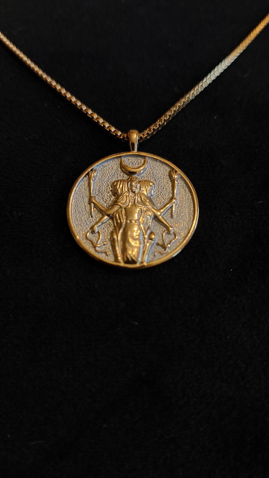 Greek Mythology Hecate Goddess Necklace, Deity Coin Pendant, Pagan God Jewelry