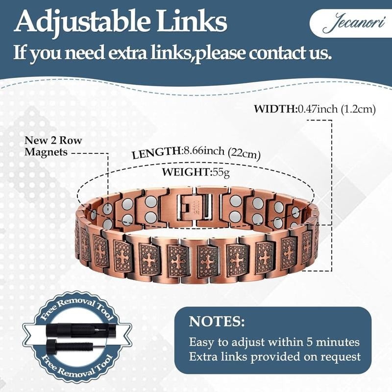 GMOX Men’s Copper Bracelet,3X Strength 99.99% Copper Magnetic Adjustable Length