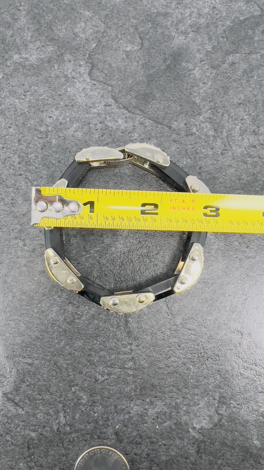Vintage Bracelet Black Acrylic, Gold-Tone Tank Trax No Makers Mark