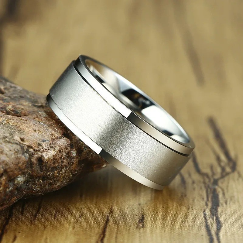 Titanium Wedding Ring Band Brushed Matt & Polished Mens Womens Court Shaped