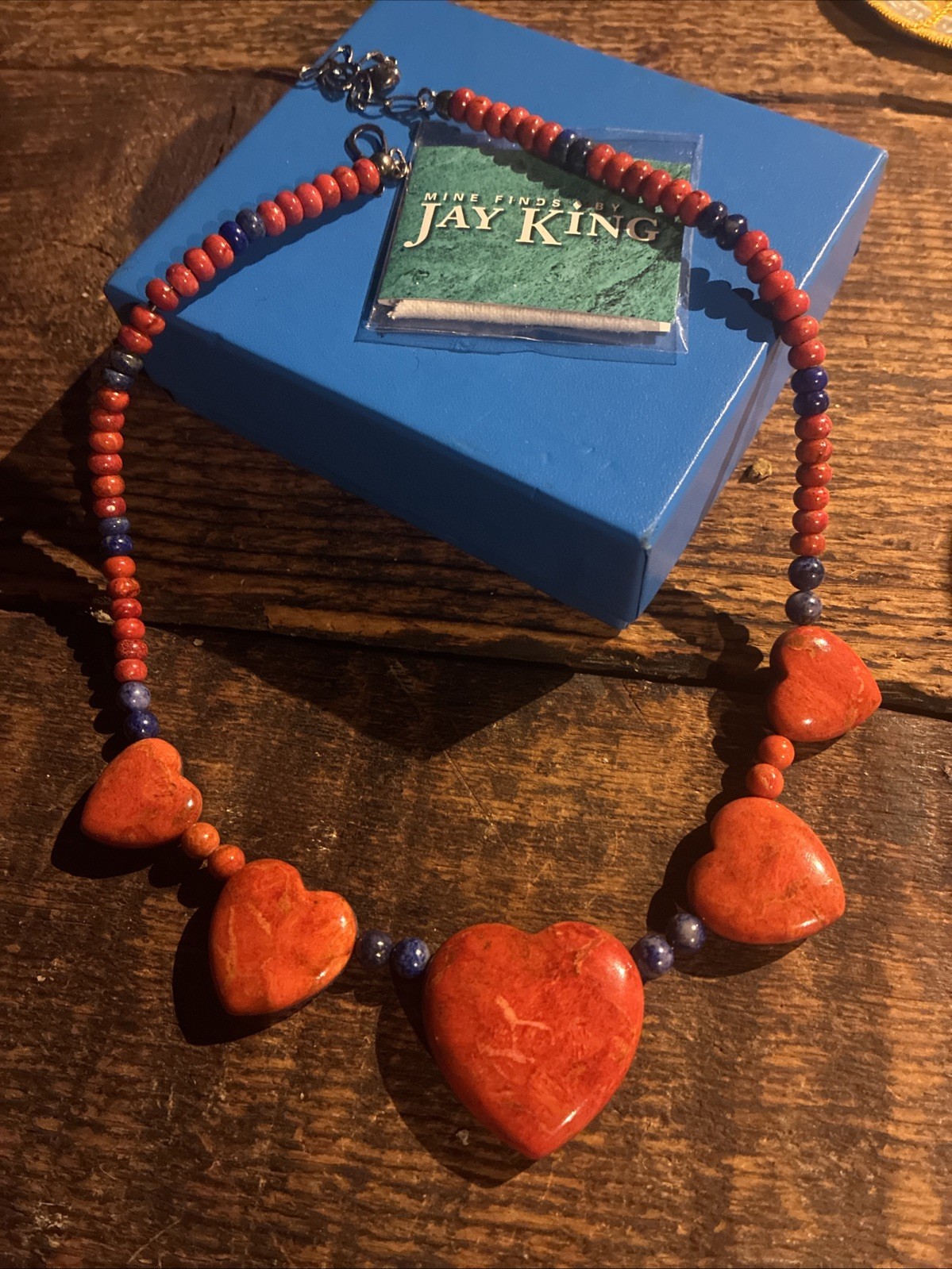 JAY KING DTR 925 STERLING LAPIS LAZULI GINGER CORAL REVERSIBLE HEART NECKLACE