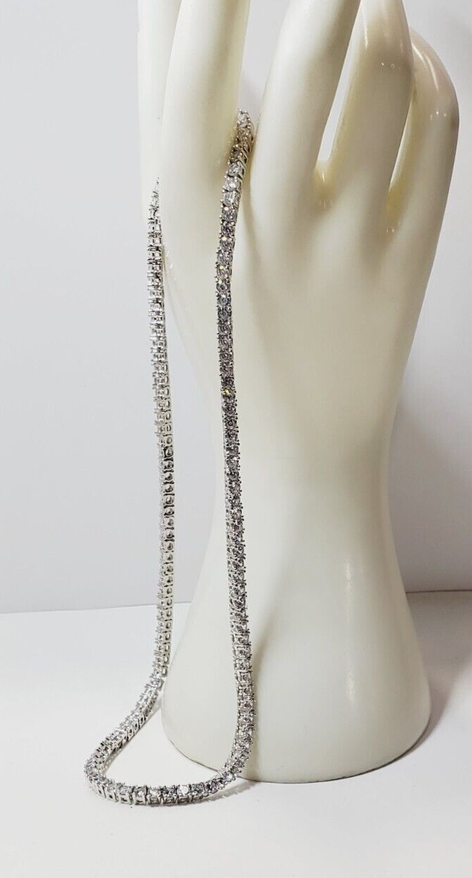 The GLD Shop Round Cut Tennis Necklace Plated White Gold – 3mm