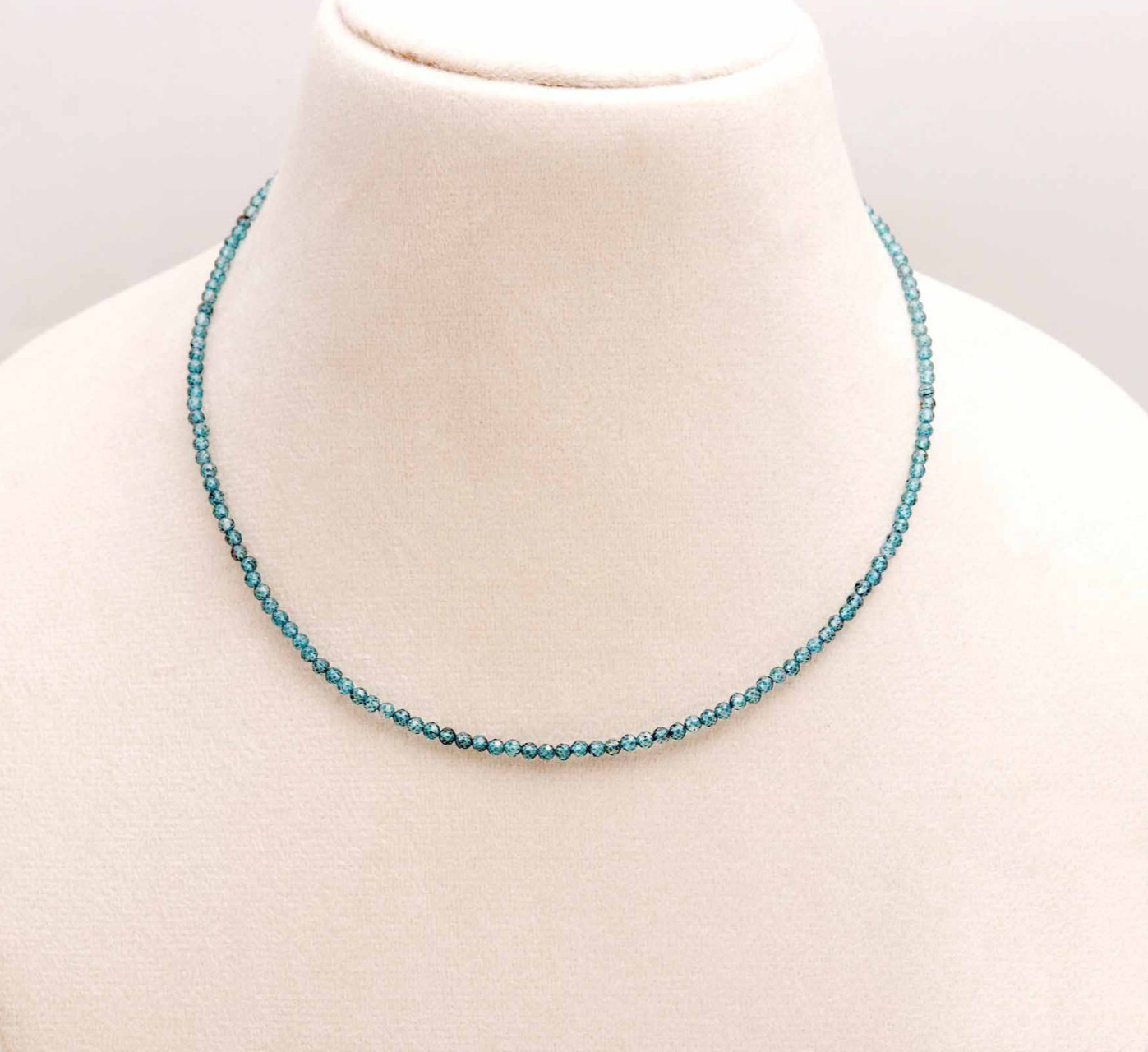 Genuine Faceted Blue Topaz 2mm Beaded Clavicle Choker Dainty Minimalist Necklace