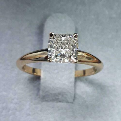 2Ct Cushion-Cut Simulated Diamond Solitaire Wedding Ring 14K Yellow Gold Finish