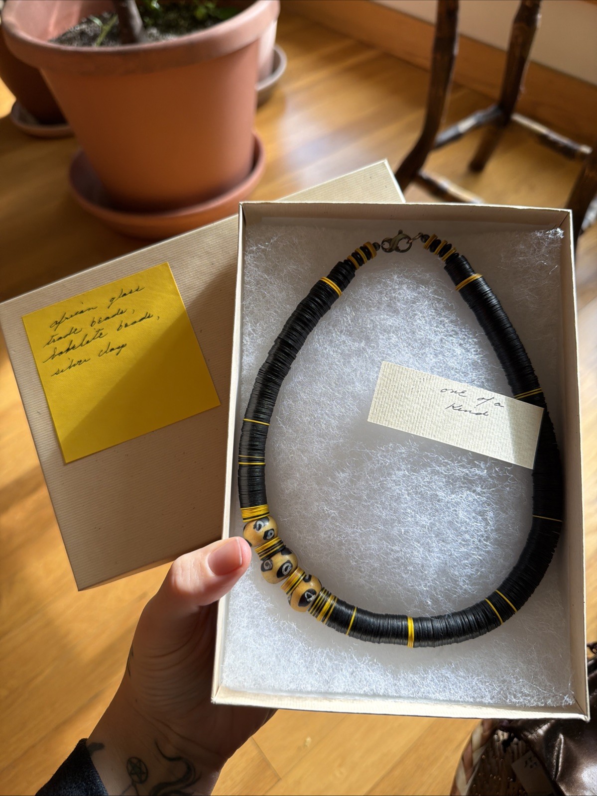 Black and Yellow Beaded Necklace with Clasp