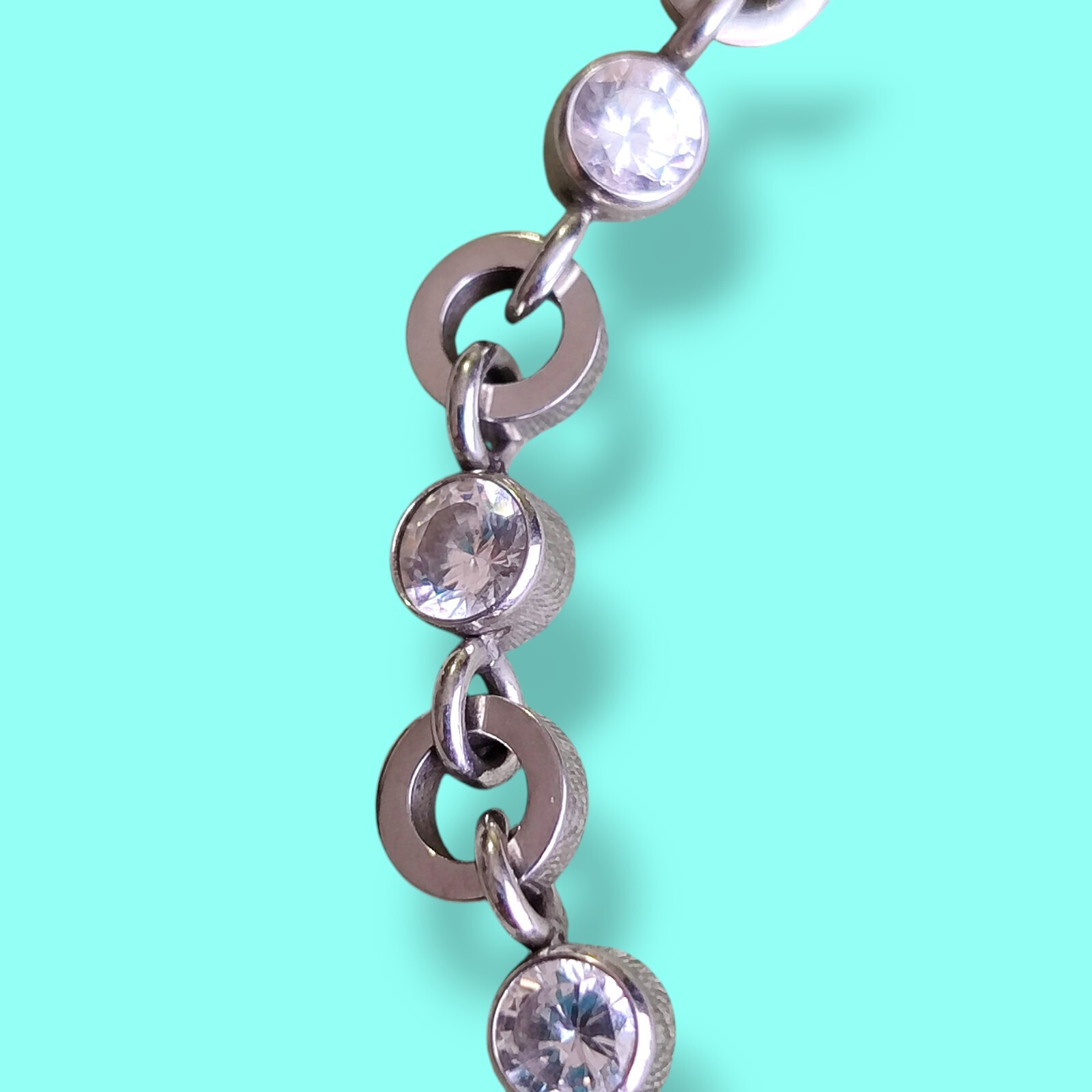 318 Stainless Steel Bezel Set Cubic Zirconia 6.8in Tennis Chain Bracelet
