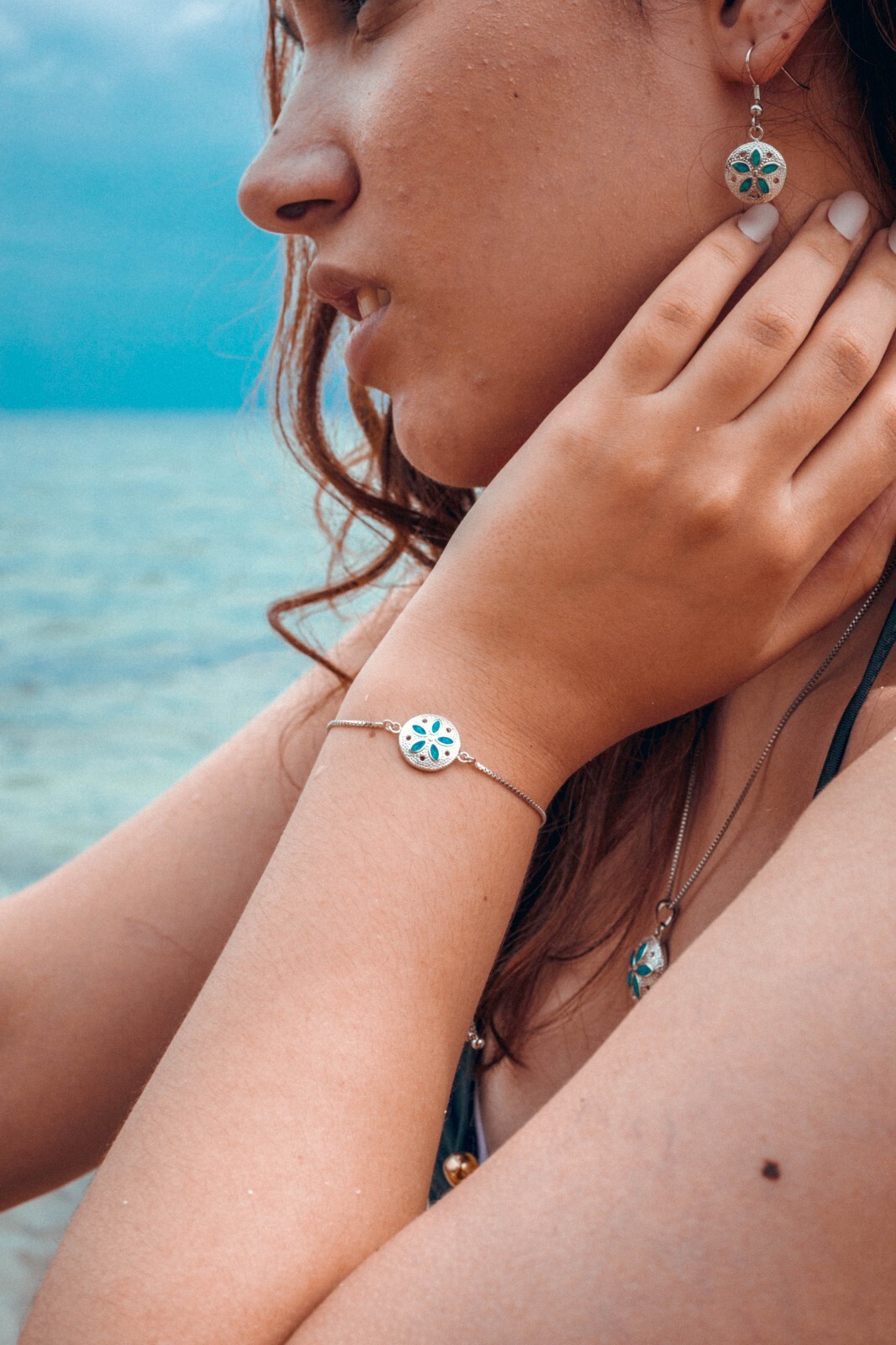 Blue Opal Sand Dollar Bracelet 925 Sterling Sliver Jewelry For Women Girls