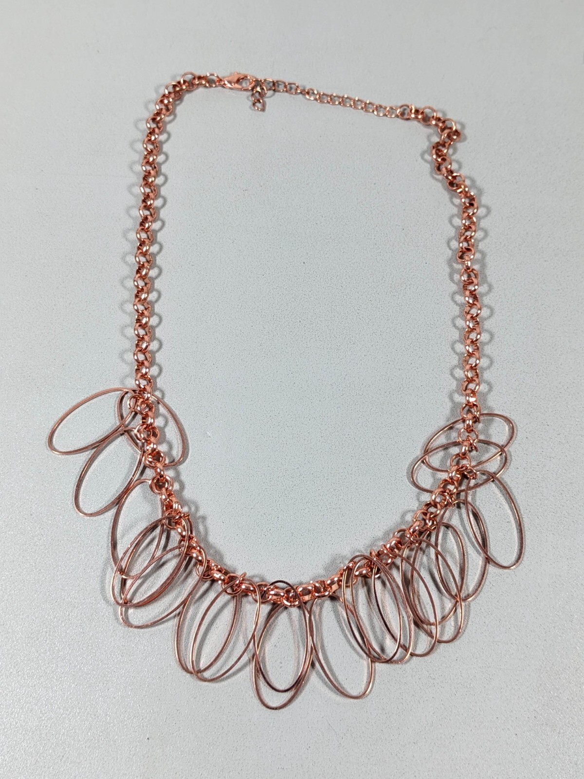 Copper Tone Oval Chain Link Charm Statement Necklace Modernist 20 inch