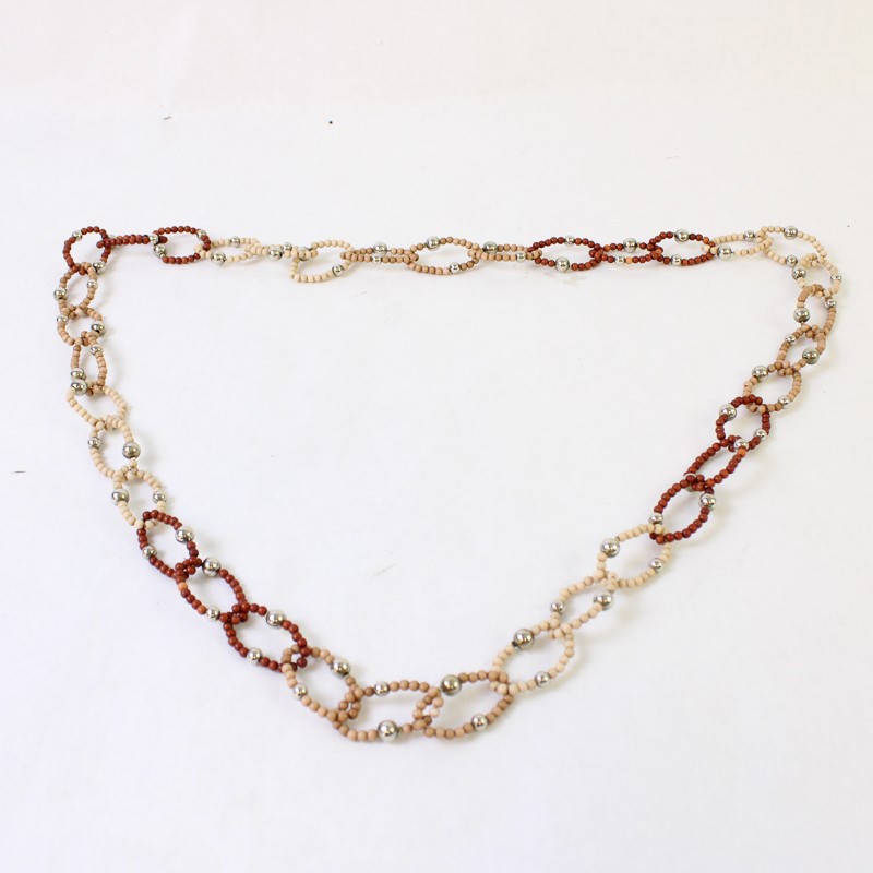 Brown Beige and Silver-Tone Chain Link Beaded Necklace 21″
