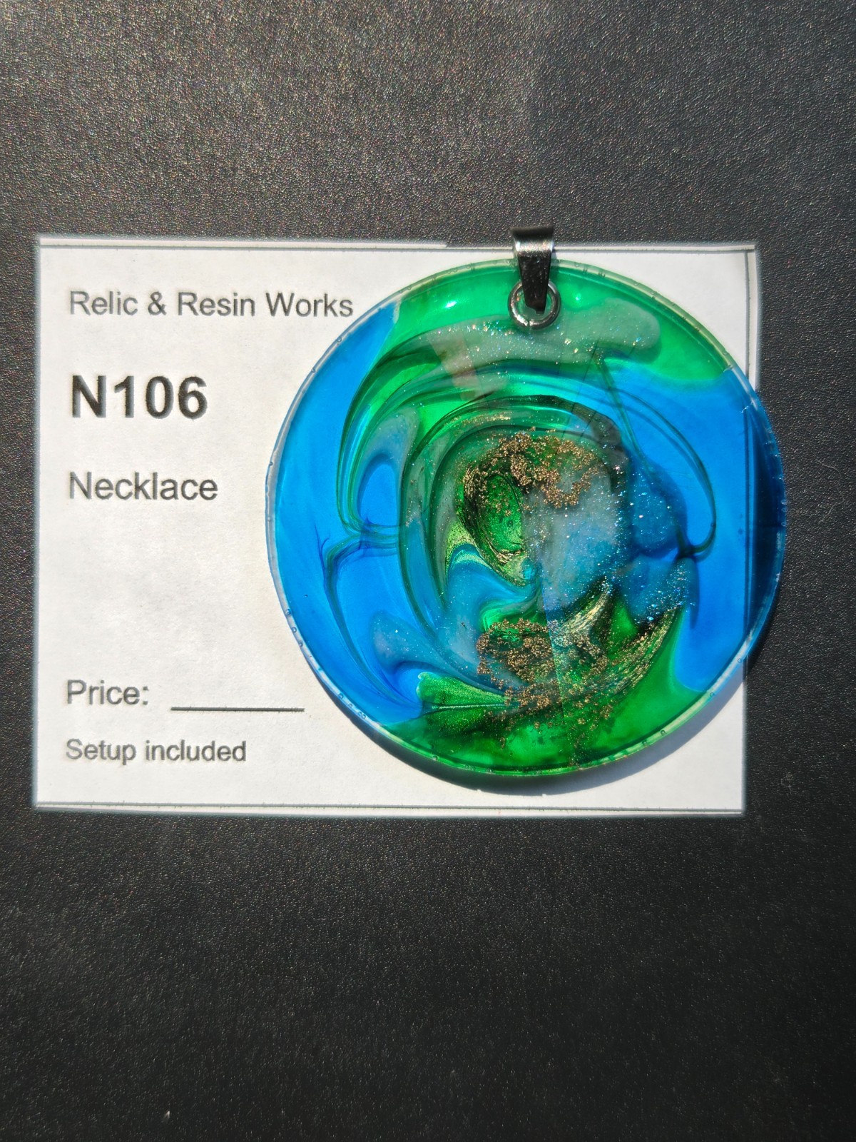 Nebula Series Emerald Vortex Holographic Resin Pendant Necklace N106 OOAK