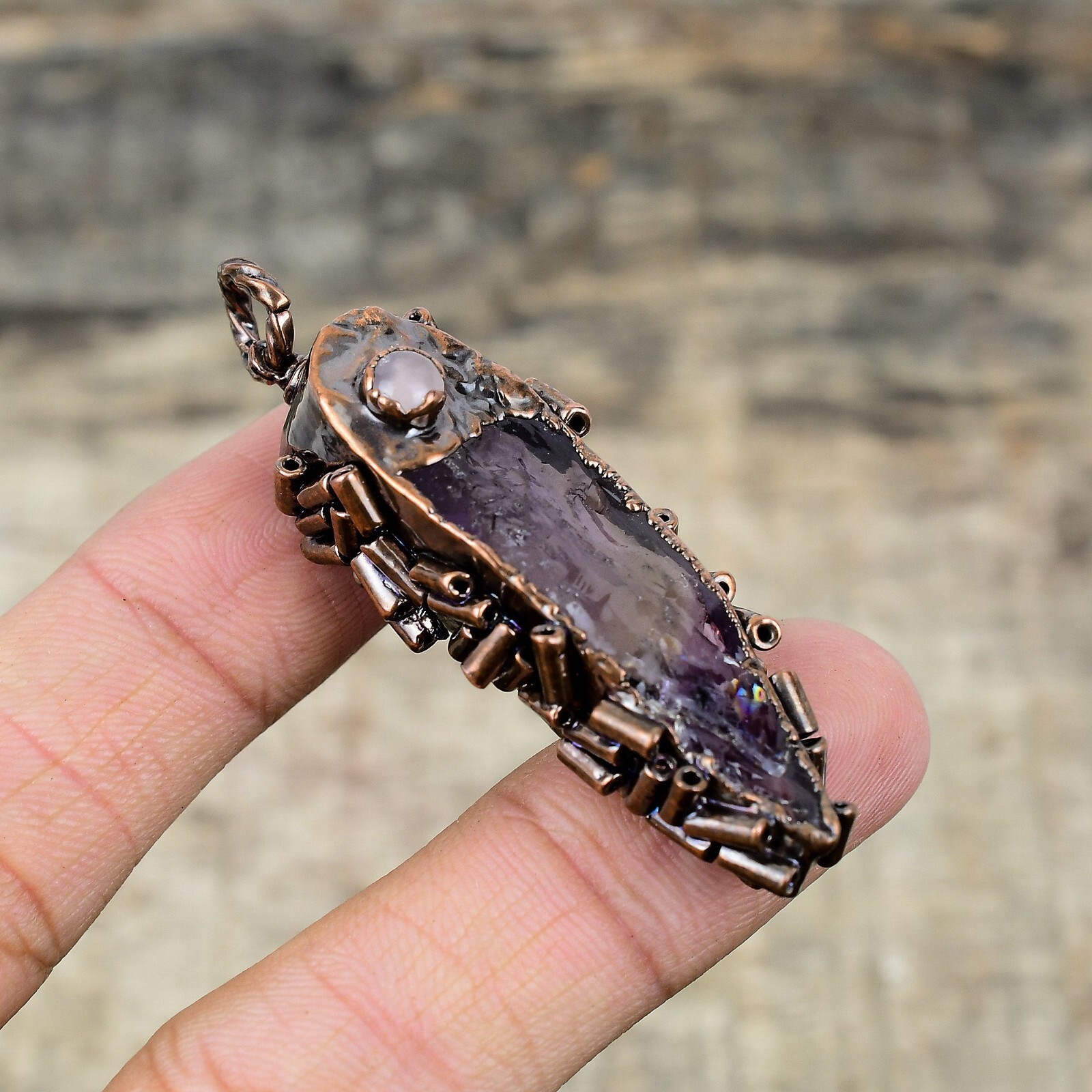 African Amethyst Rough Copper Gift For Mother Electroformed Pendant 2.36″